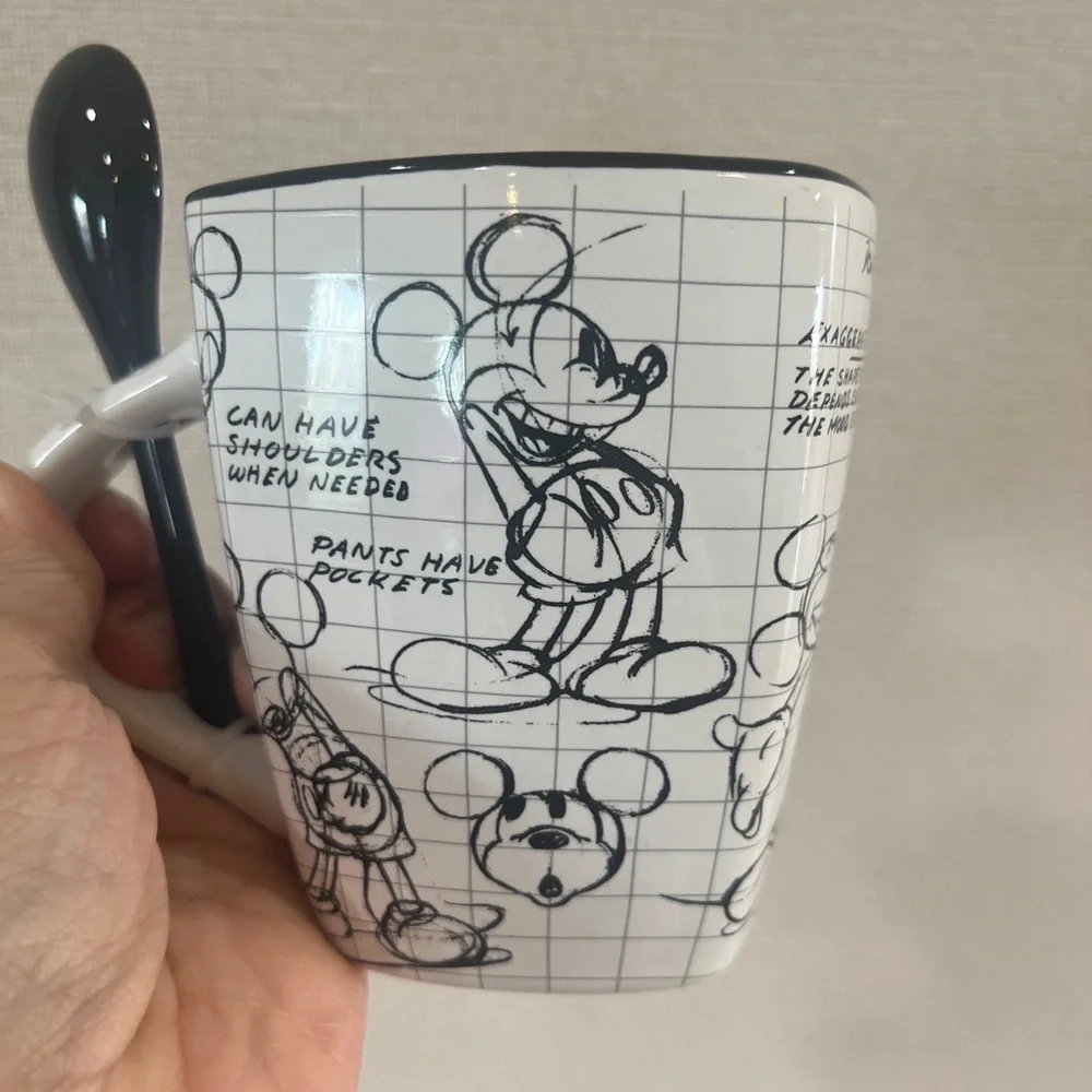 Walt Disney Mickey Mouse Sketch Book Coffee Mug Cup Black White Animation New
